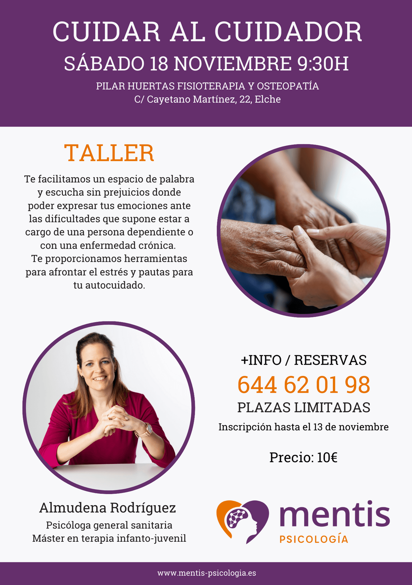 Taller "Cuidar al cuidador" - Gabinete Mentis Psicología en Elche, Alicante
